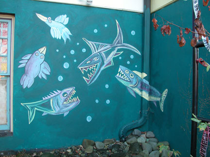 fish mural in garden